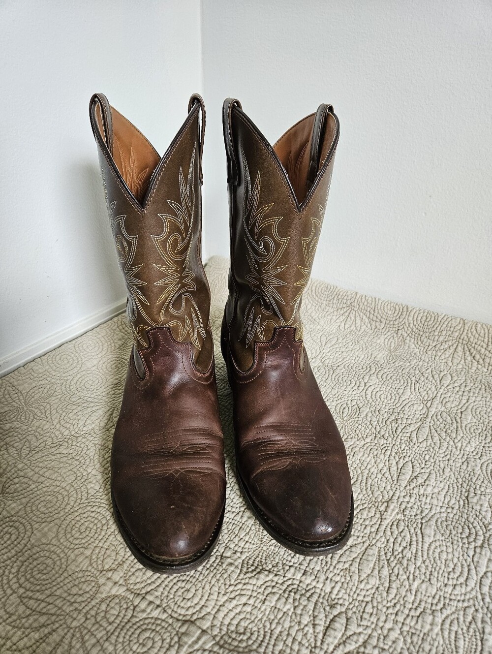 Laredo Men's Brown Leather Western Cowboy Boots Size 13D, Round Toe
